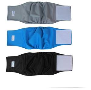 lot 63187 image: Reusable Wrap Diapers for Male Dogs, Washable Puppy Belly Band Pack of 3 (S, 10-13 Waist, Black Gray Lake Blue) - Retail $12