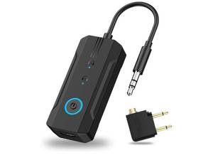 lot 63188 image: 2026 Bluetooth 6.0 Transmitter Receiver, 2-in-1 Airplane Travel Adapter for 2 AirPodsHeadphones, 3.5mm AUX for FlightTVCar, Compatible with Apple AirPods 1234 & Pro 123 - Retail $15