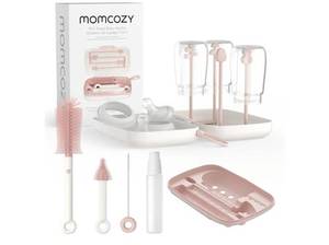lot 63191 image: Momcozy 7-in-1 Baby Bottle Cleaning Kit with Silicone Brushes and Drying Rack - Retail $15
