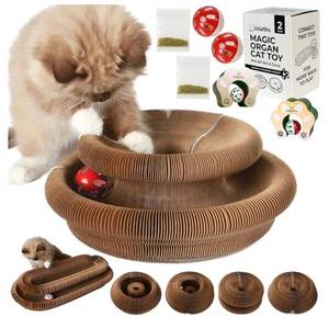 lot 63192 image: 2 PCS Accordion Cat Toy Scratcher �� Cat Toys for Indoor Cats �� Expandable Cat Cardboard Scratcher, Magnetic Reversible Interactive Cat Toy  LittleMitts (missing pieces) - Retail $15