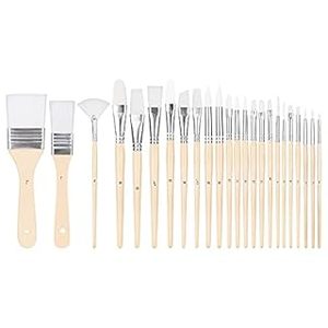 lot 63196 image: Amazon Basics Paint Brush Set, Multi-shaped Nylon Paint Brushes for for Acrylic, Oil, Watercolor, Gouache, 24-Piece  - Retail $14