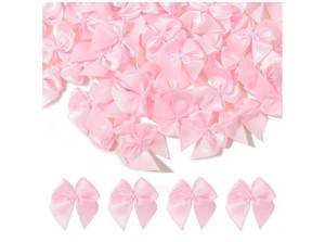 lot 63206 image: 50 Piece Mini Pink Satin Ribbon Bows Set - Retail $5