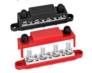 lot 63240 image: Power Distribution Block 12V 250A Bus Bar 4 x 516 Stud Marine, 6 x #8 Screws Terminals Block (Pair - Red & Black) - Retail $15