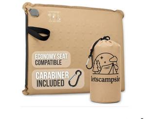 lot 63254 image: Inflatable Seat Cushion �� Stadium, Airplane & Travel Comfort - 2 Inch Thick Self-Inflating Foam, Perfect for Bleachers, Camping, Office, Car - Includes Travel Bag and Carabiner (gray) - Retail $15