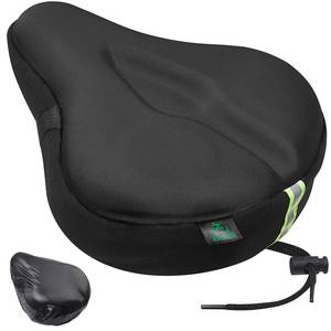 lot 63257 image: Bike Seat Cushion - Gel Padded Bike Seat Cover for Men Women Comfort, Extra Soft Exercise Bicycle Seat Compatible with Peloton, Outdoor & Indoor Bike Saddles(Large, Black) - Retail $25