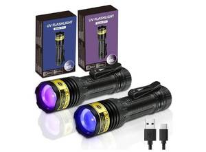 lot 63260 image: DARKDAWN UV Flashlight 365&395nm Black Light Mini USB Rechargeable Ultraviolet LED Blacklight Woods Lamp Powerful Fluorescent Portable Detector for Pet Urine Stains, Money, Resin Curing��2 Pack�� - Retail $15