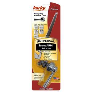 lot 63273 image: Korky StrongARM Series 6054BP Tank Flush Lever  Angled  Front  Left  Right  Side Mounting  Metal  Chrome - Retail $42