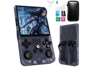 lot 63274 image: R36MAX Handheld Game Console, 40000 Games Retro Gaming Console, 256GB TF Card Mini Retro Video Console, 4000mAh Rechargeable 4.0 IPS HD Screen Portable Pocket Arcade (Transparent Grey) - Retail $45
