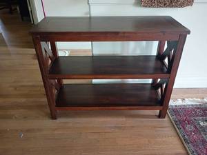 lot 937 image: Wooden Console Table with X-Pattern Side Panels.  29 x 39 x 15