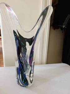 lot 1001 image: Karg Contemporary Art Glass Vase with Iridescent Design, 16.5in tall, signed