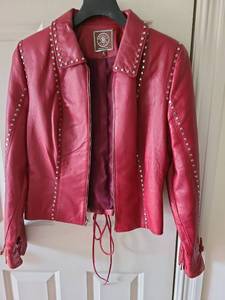 lot 1005 image: Double D Ranch Red Leather Studded Western Jacket, Womens Size S
