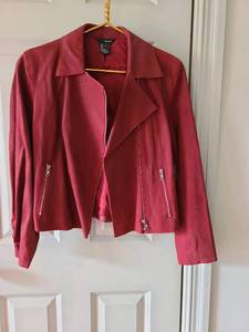 lot 1008 image: Kenzie Red Faux Leather Moto Jacket. Womens Size 6