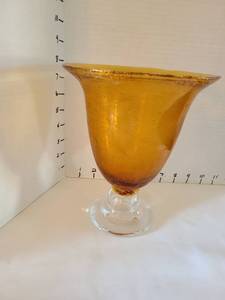 lot 1036 image: Amber Glass Footed Bowl with Bubble Design