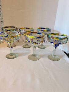 lot 1038 image: Hand Blown Mexican Glass Margarita Glasses Set of 6