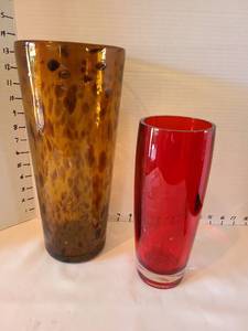 lot 1042 image: Glass vases, taller is 13in.