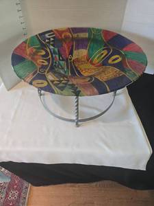 lot 1046 image: Art Glass Bowl, 19.5in diam. with Metal Base