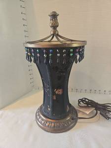 lot 1050 image: Decorative Table Lamp with Crystal Beads and Bronze Finish, 15in tall