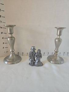 lot 1058 image: Pewter signed and numbered figurine and 2 candle holders