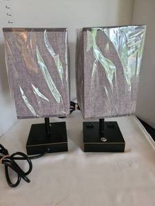 lot 1089 image: Pair of Modern Table Lamps with Power Outlets, 15in tall