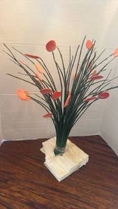 lot 1101 image: Handcrafted Glass Art Sculpture with red Discs on Wire Stems