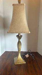 lot 1104 image: Modern Table Lamp with Twisted Gold Base and Fabric Shade approx 27 inches tall