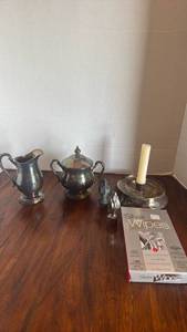 lot 1117 image: Camille Silver Plated sugar and creamer Set with Candle Holder and more