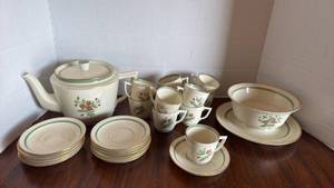 lot 1123 image: Royal Copenhagen Denmark teapot, cups and more 24 pieces