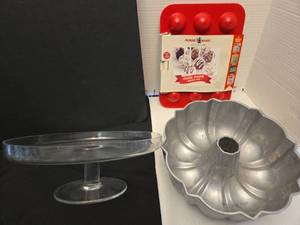lot 1224 image: Nordic Ware Cake Pops Baking Pan with Glass Cake Stand and Bundt Pan