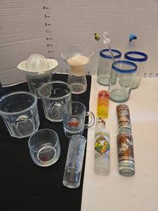 lot 1228 image: Mixed Glassware Collection with Mexican Tourist Glasses and Kitchen Items