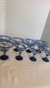 lot 1255 image: Handblown glass Mexican margarita glasses set 8
