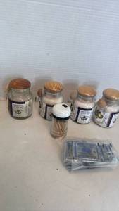 lot 1270 image: Himalayan Crystal Salt Collection with Glass Jars and Wooden Lids