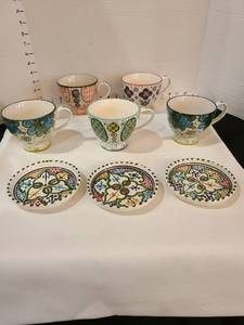 lot 1301 image: Hand Painted Ceramic Tea Cup and Saucers