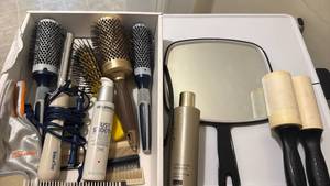 lot 1409 image: Professional Hair Styling Tool Kit with Brushes and Hair Care Products