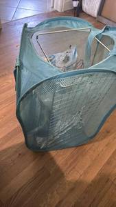 lot 1555 image: Collapsable mesh hamper with hangers and more