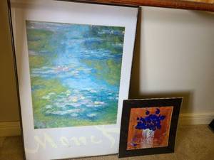 lot 1707 image: Kevin Kichar floral print, 16x16 and framed Monet Water Lilies, 35x24