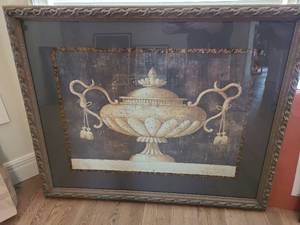 lot 1709 image: Framed Classical Urn with Tassels Wall Art, 32x39
