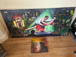 lot 1712 image: Painting on canvas, 24x48 and painting on wood, 12x12