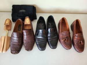 lot 1740 image: Mens Mezlan shoes with shoe trees and storage bags, Florsheim and Brass Boot, size 12