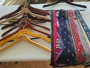 lot 1754 image: Wooden hangers and neckties.