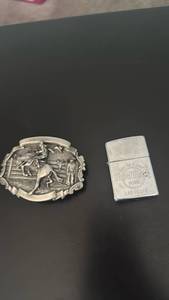 lot 1902 image: Rodeo Belt Buckle and Hard Rock Cafe Las Vegas Lighter Set