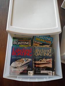 lot 2010 image: More Various Boat Magazines Inside a Plastic Storage Drawer.   10 x 20 x 20