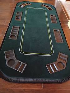 lot 2011 image: Foldable Poker Table Top with Chip Holders and Carrying Case.  66 x 32.   Located in Basement with Walkout