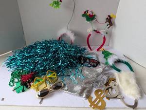 lot 3019 image: Mixed Holiday Party Costume Accessories and Decorations Lot