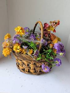 lot 3027 image: Wicker Basket with Artificial Fall Flowers