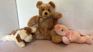 lot 3152 image: Stuffed Animal Collection - Bear, Dog, and Pig Plush Toys