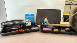 lot 3171 image: Desk drawer organizers, three hole punch, lap desk and more