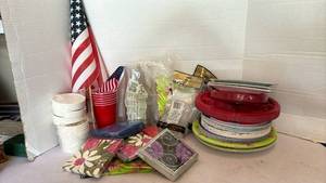 lot 3178 image: Party Supply Bundle with American Flag and Disposable Tableware
