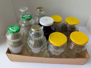 lot 3301 image: Mixed Glass Jar Collection with Various Brand Lids