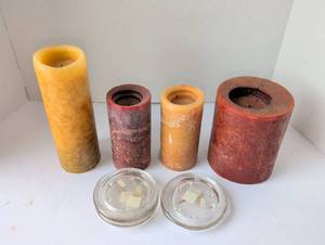lot 3315 image: Handmade Pillar Candles with Glass Holders Set