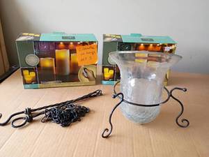 lot 3326 image: Remote Control LED Candles, Glass Candle Holder with Stand and Chain
